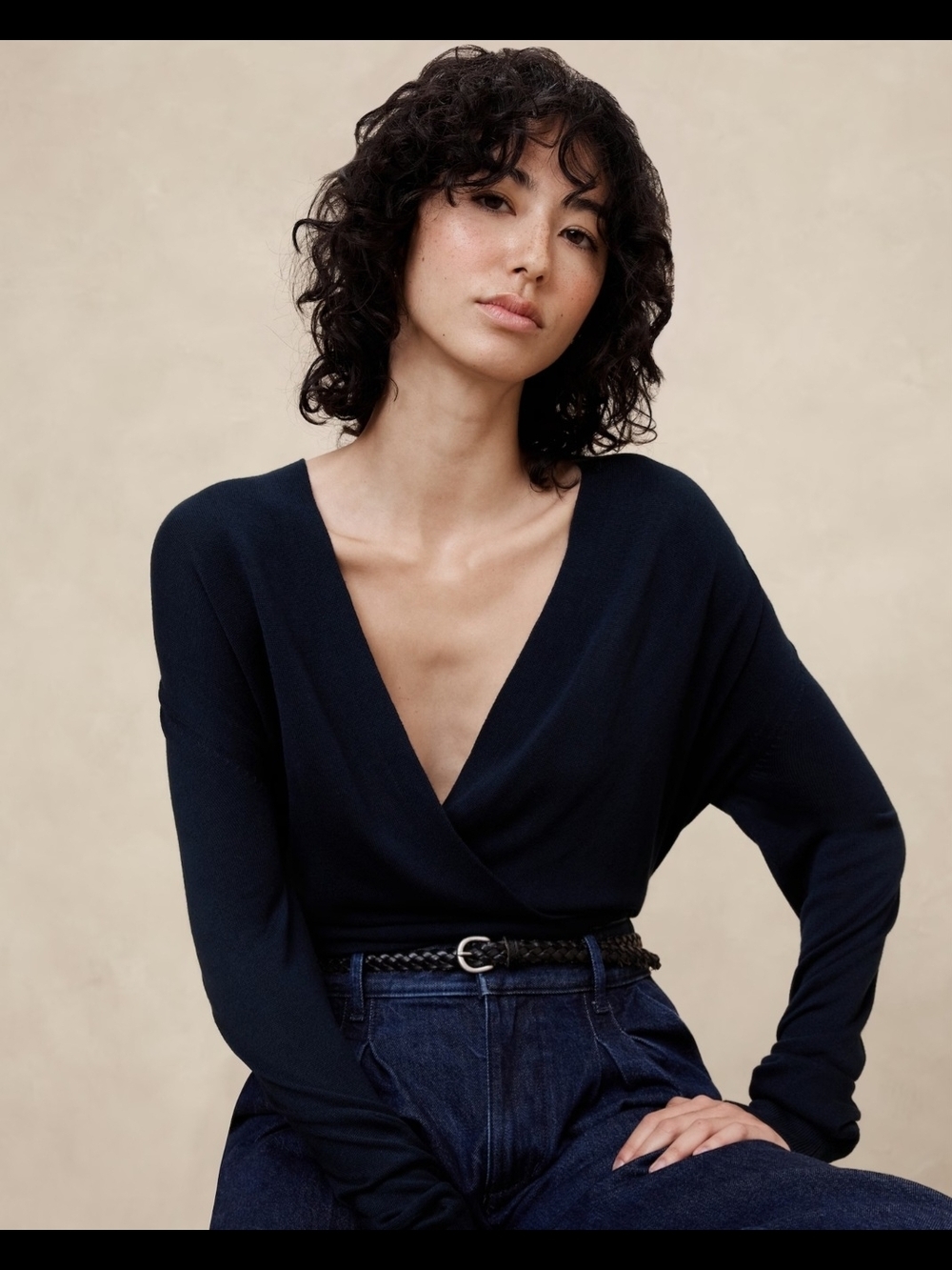 Banana Republic Navy Rayon Wrap Style Sweater Women's Small